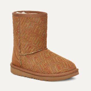 NWT UGG Classic II Graphic Stitch Short Boot - Tan Brown, Rainbow Logo - Size 3
